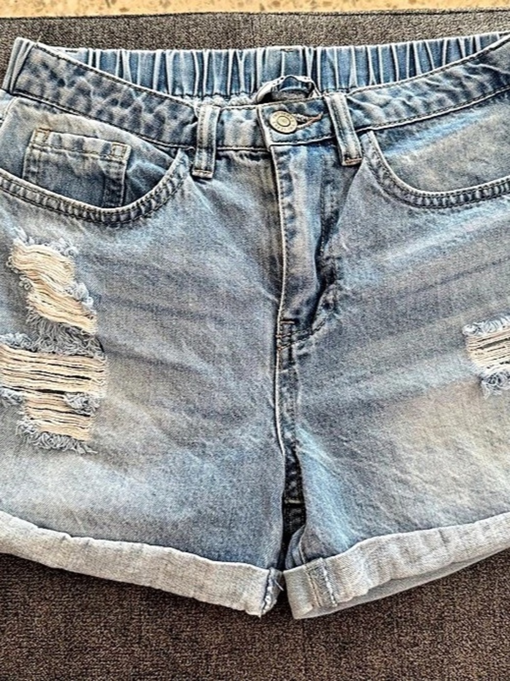 Distressed Denim Jean Shorts in Blue